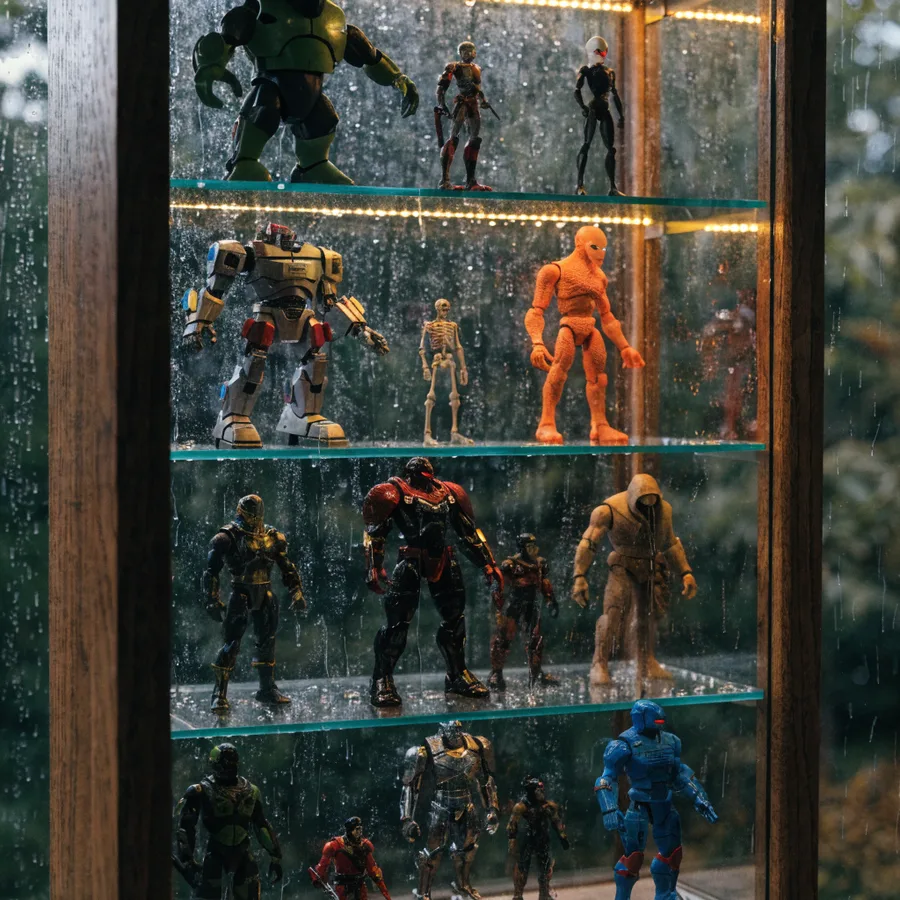 Detolf with LED strip lighting illuminating action figure collection
