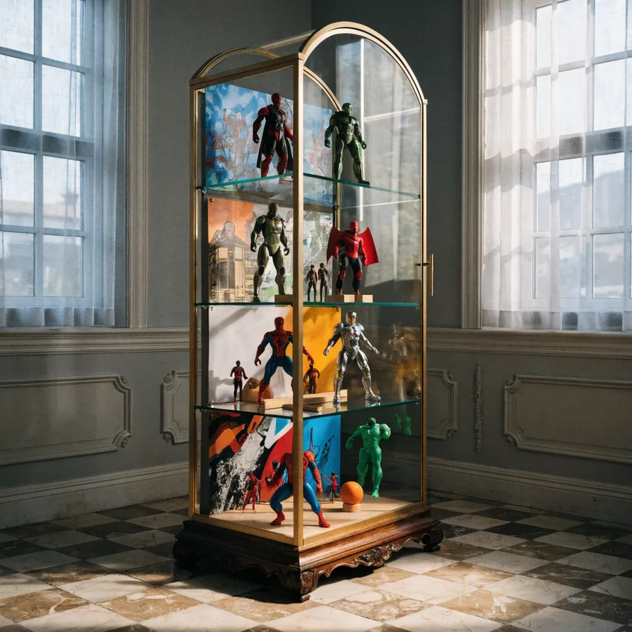 Detolf with custom printed background panels behind action figures