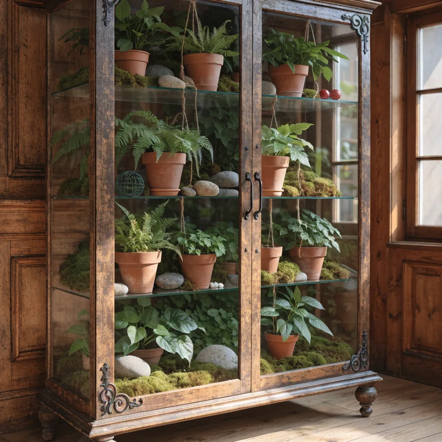 Detolf converted into a plant terrarium with glass shelves removed
