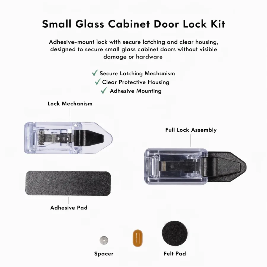 Cabinet door lock kit for securing Detolf glass display